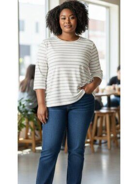 LAURA SCOTT WOMAN White with Gold Stripes Pullover Top Ladies 2X